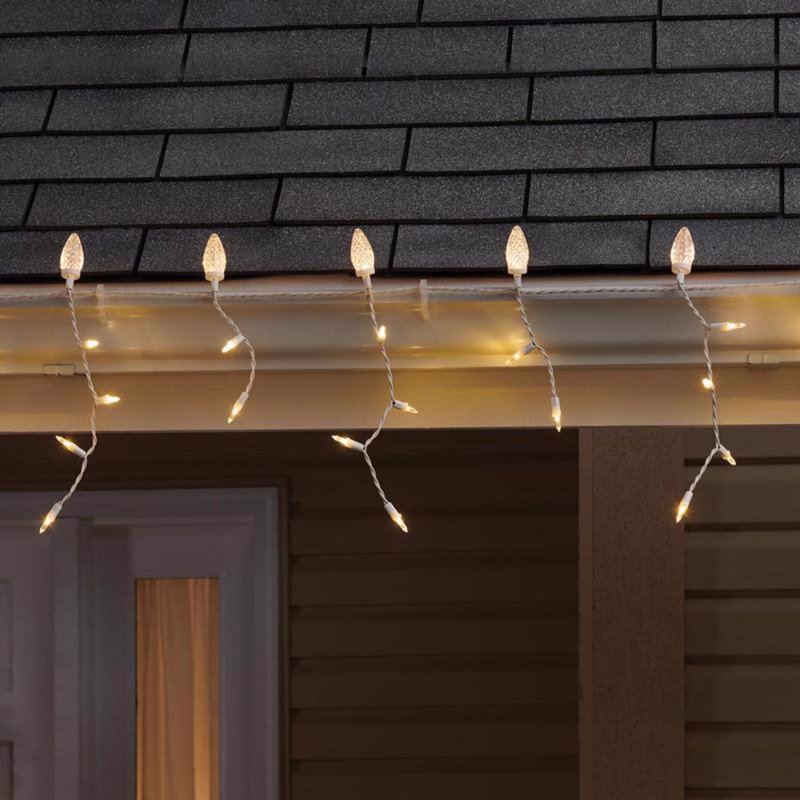  Lumières de Noël glaçons à DEL bleues et chaudes 70 pi, Blanc