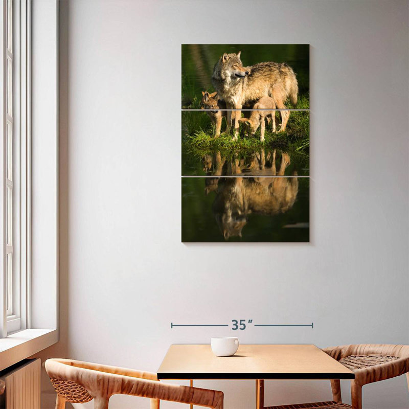 Brampt Wolves au bord du lac, H 57 po x l 36 po