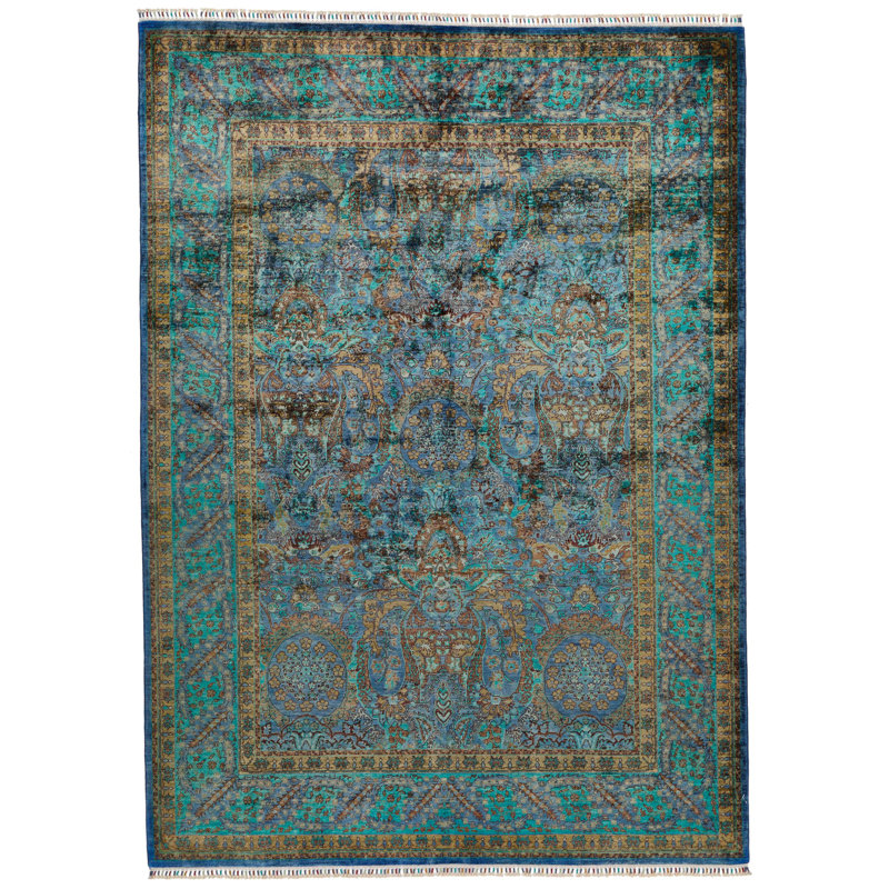 7x10 Blue and Turquoise Turkish Tribal Rug