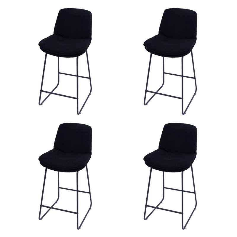Upholstered Metal Frame Bar & Counter Stools With Backs (Set Of 4), Black