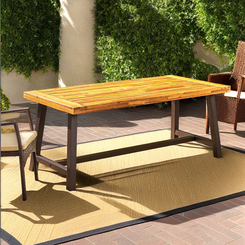 Outdoor Sandblast Finished Dining Table With Rustic Metal Finished Iron Legs