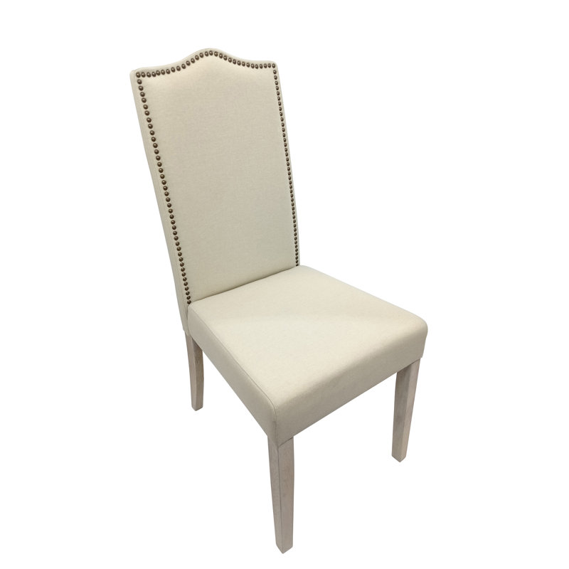 Chaise de salle à manger Elegant Ivory P 22,5 po x l 18,5 po x H 41,5 po avec garniture cloutée, Beige, Bois flottant naturel