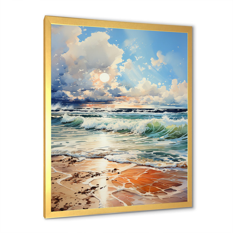 «Coastal Tranquility Horizon» sur toile, H 32 po x l 16 po x P 1 po, Cadre doré simple