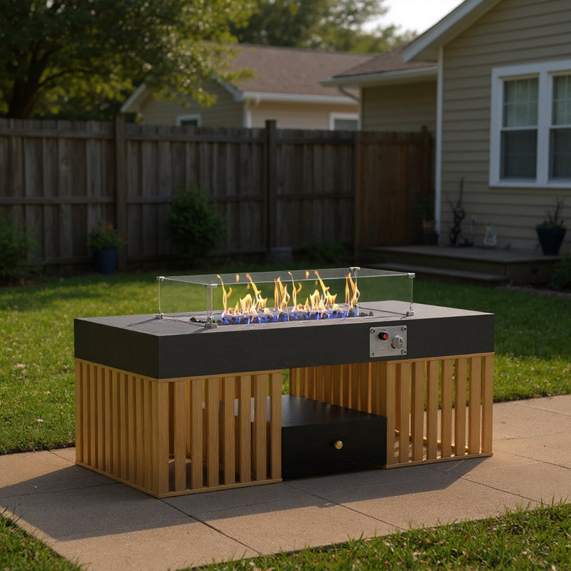 47.2 Inch Outdoor Propane Fire Pit Table With Storage Drawer