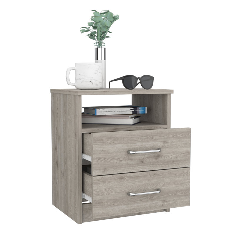 Table de chevet 2 tiroirs Napoles, Gris clair
