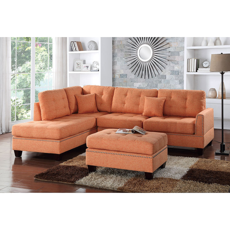 Romulus Upholstered L-Shaped Sectional Reversible, Citrus Polyester Blend