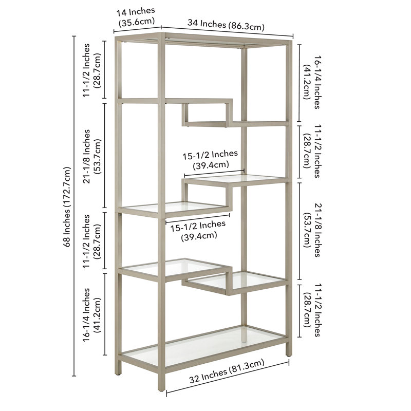 172.7cm H x 86.3cm W Steel Standard Bookcase, Satin Nickel