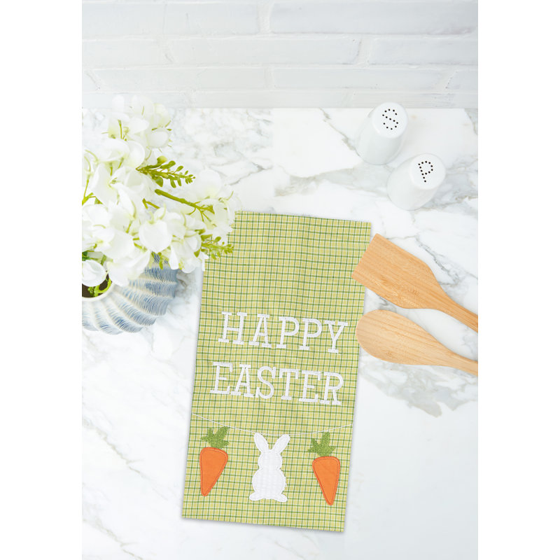 Happy Easter Kitchen Towel, Green/Orange/White Happy Easter Kitchen