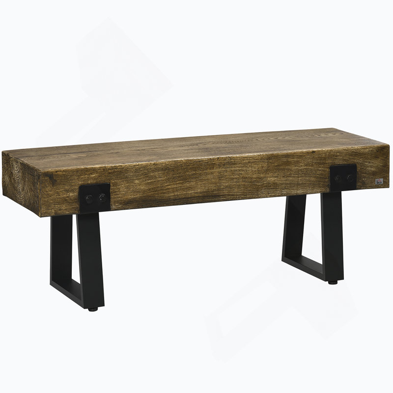 Banc de jardin avec pieds en métal, banc de bout, véranda et pelouse, naturel et noir