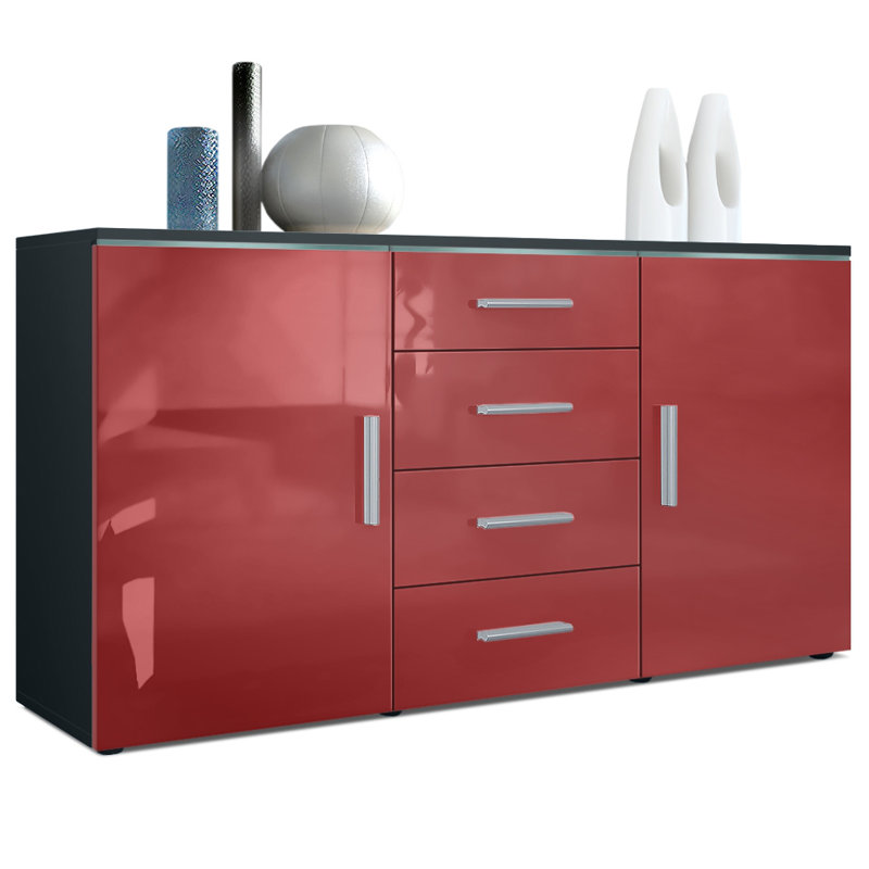 Mccrea 139cm Sideboard, Black matt/Bordeaux red (glossy), No