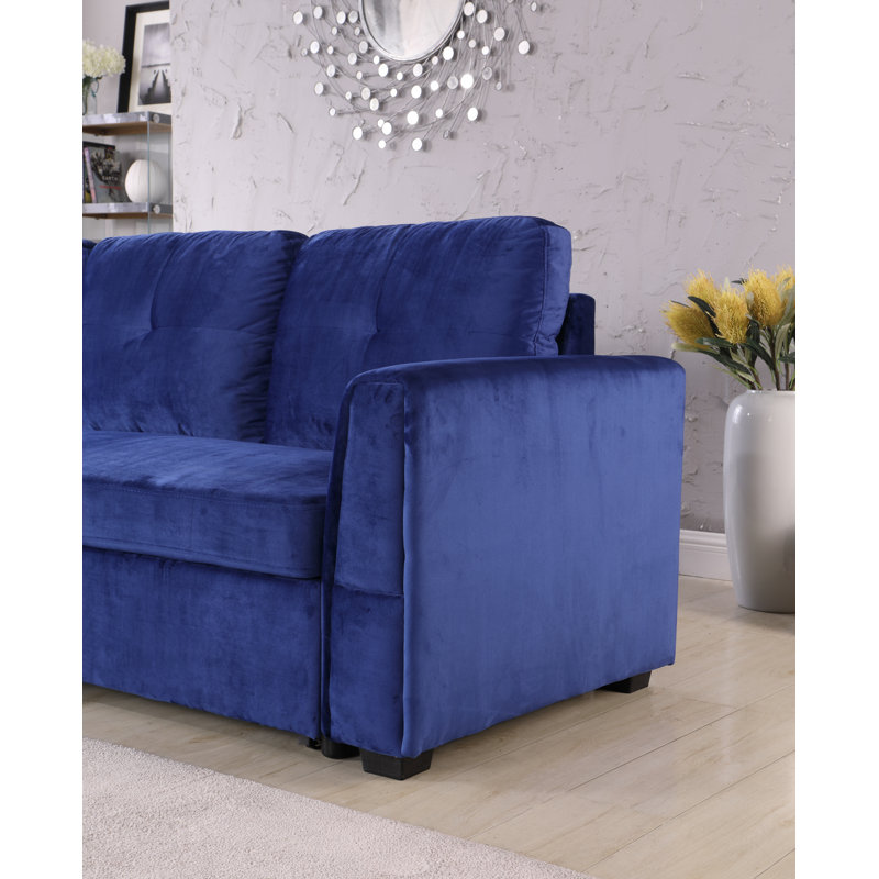 91 " Velvet L-Shaped Sofa Bed
