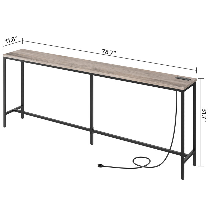 78.7" Narrow Console Table with Power Outlet Behind Couch for Entryway, Grey