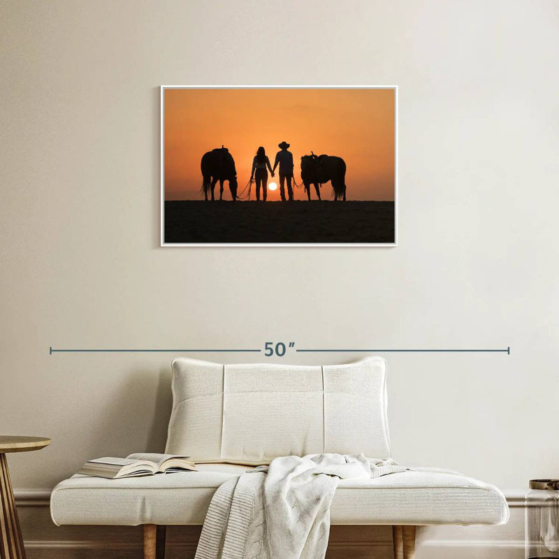 Couple de cowboys, Cadre flottant blanc, 31 po x 21 po