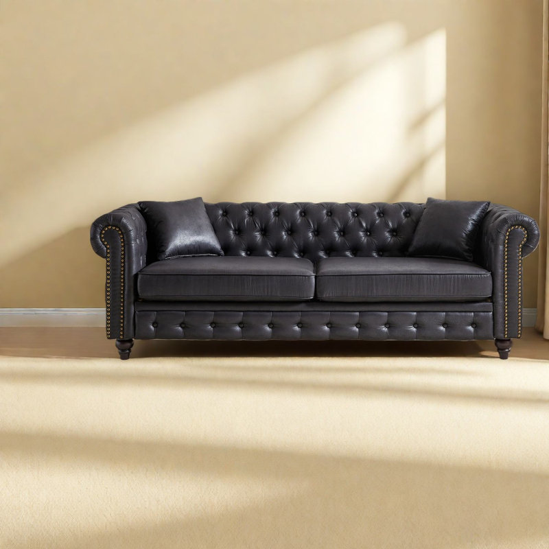 Canapé Chesterfield 3 places, revêtement en tissu Tech, design moderne pour le salon