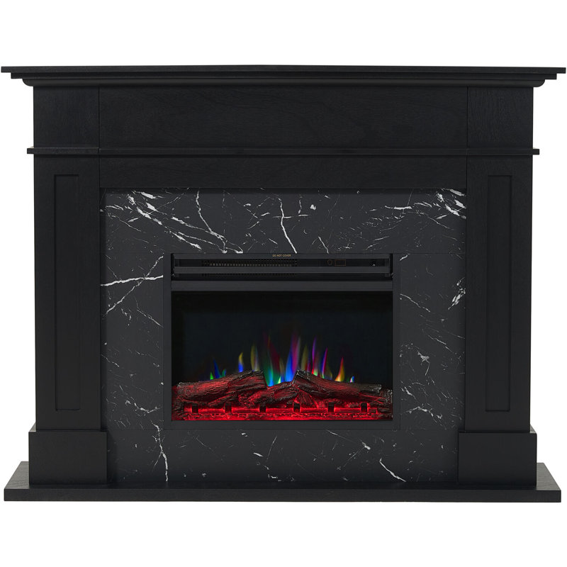Cambridge Sofia 53-in. Electric Fireplace Mantel with Marble Inlay and Log Display, Black