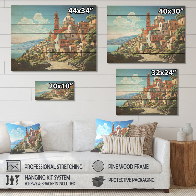 Italian Village By The Coast II - Italy Landscape On Wood Print, 24" H x 32" W x 0.78" D