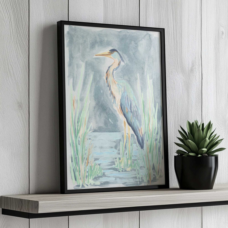 Reproduction d'art sur toile Teal Heron Lagoon II par June Erica Vess, H 24 po x l 18 po, Doré