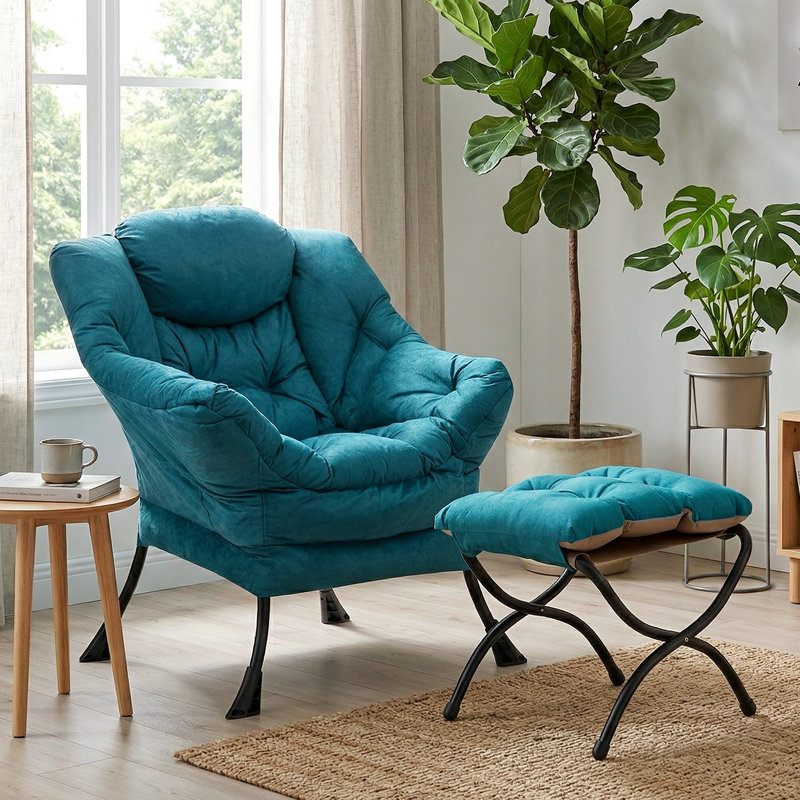 Armchair Accent Chair Lazy Chair with Footstool, Green