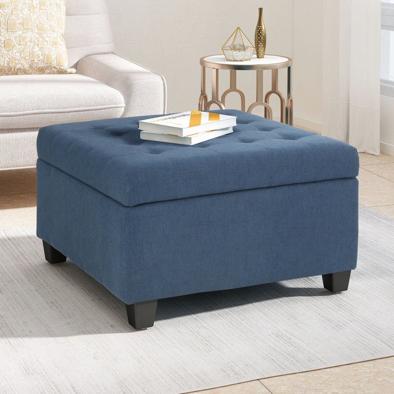 Repose-pieds capitonné avec rangement Francisville, Polyester bleu marine