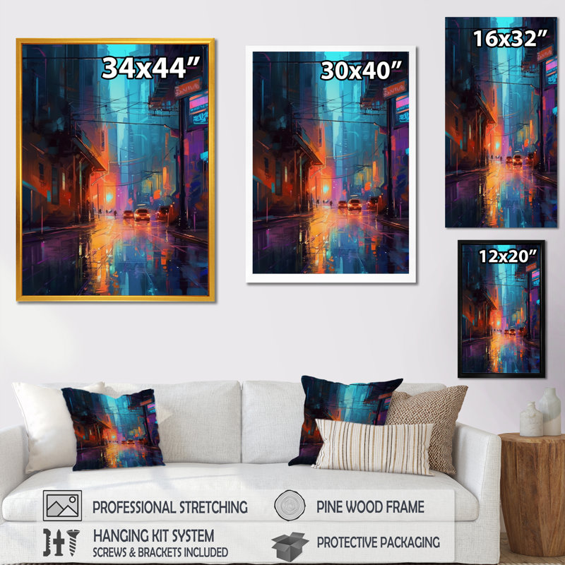 «Blue and Orange Exploration The City's Heart II», reproduction d'art sur toile, H 20 po x l 12 po x P 1 po, Cadre photo noir