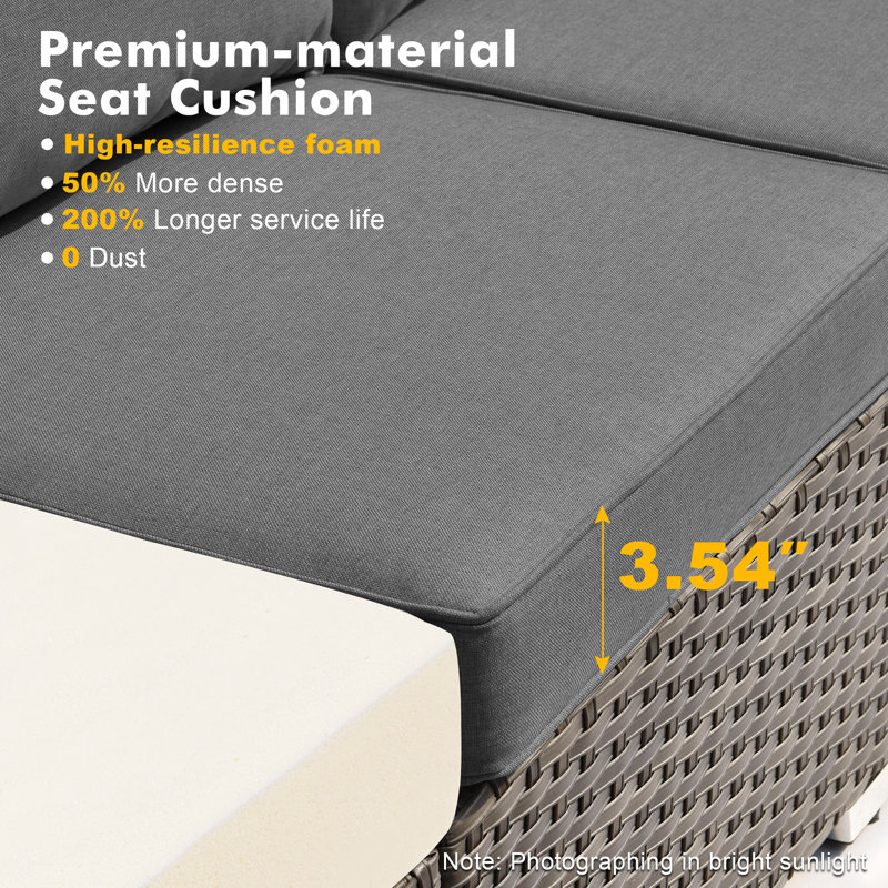 Ensemble de patio modulaire en osier toutes saisons pour 2 personnes avec coussins	, Gris foncé