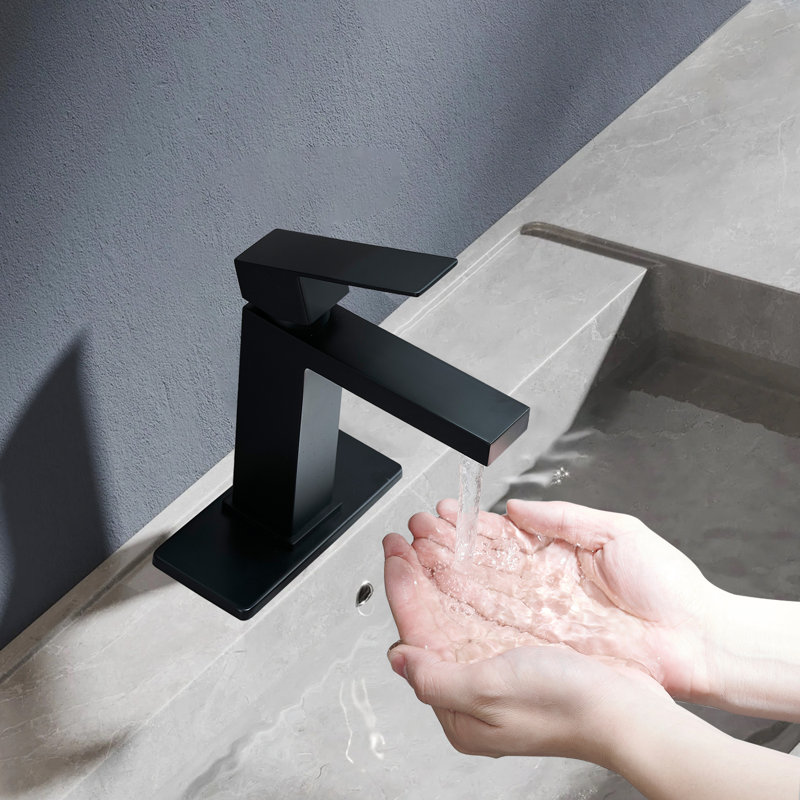 Robinet de salle de bain à poignée simple en acier inoxydable, Noir mat