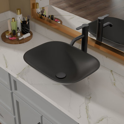 18" L x 14" W Glass Bathroom Vessel Sink Tempered Glass Above Counter Sink with Faucet and Drain