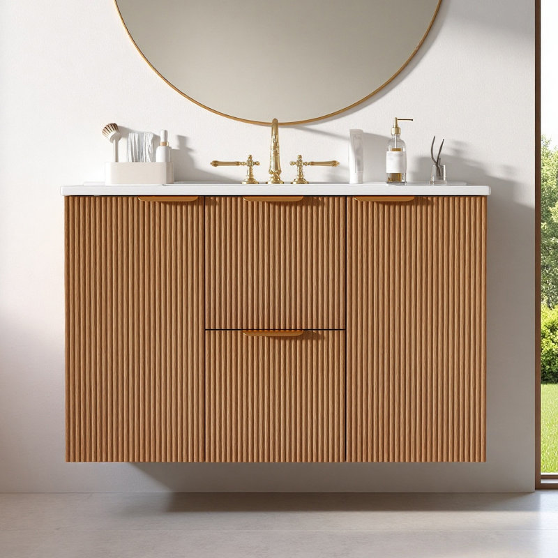 36" Wall Mounted Floating Single Bathroom Vanity with Ceramic Top