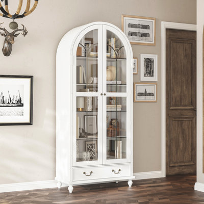 77.2"H Arch Pantry Cabinet With Glass Door 1 Drawer
