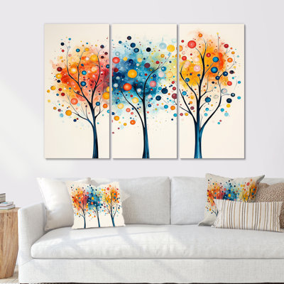 5 Seasons Orange And Blue Tree Reflections III - Abstract Midcentury Wall Art Set