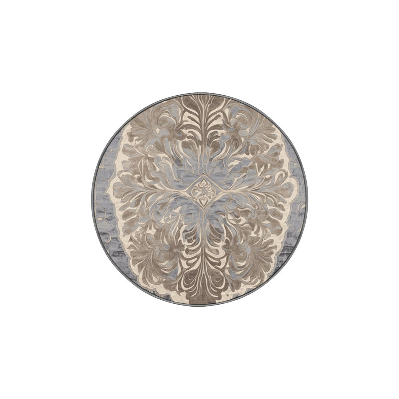 Tapis gris soyeux et moelleux, Rond 7 pi
