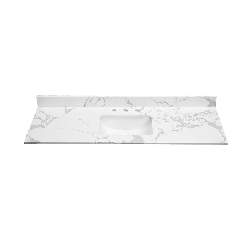 61" W Quartz Stone Vanity Top With Rectangular Undermount Sink And 4" Backsplash