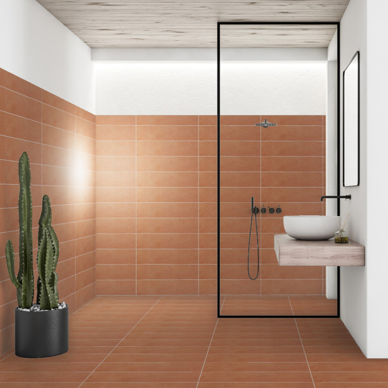 Party Time 6'' W x 24'' L Porcelain Concrete Look Singular Tile, Orange