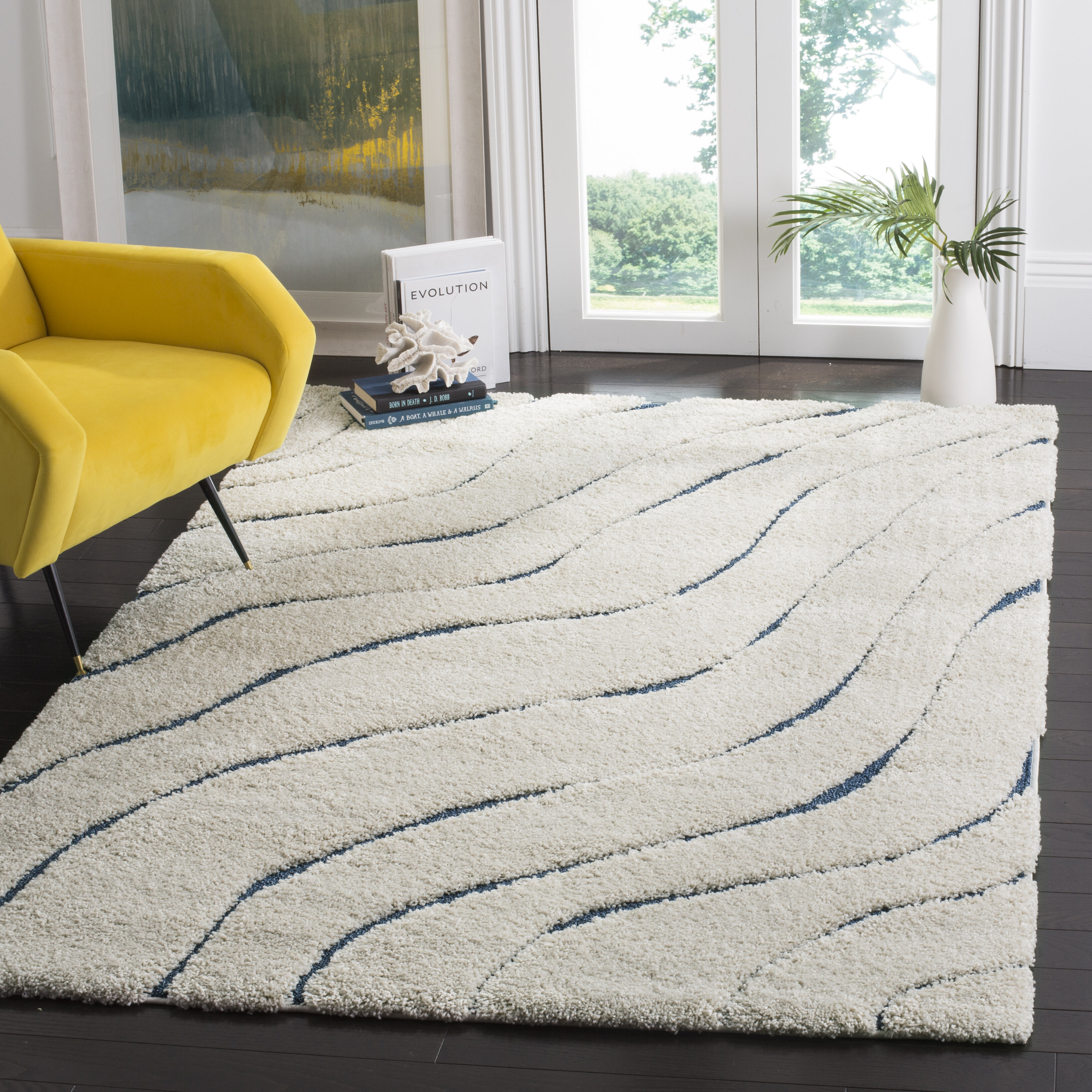 Wade Logan® Ashal Performance Cream/Blue Rug & Reviews | Wayfair