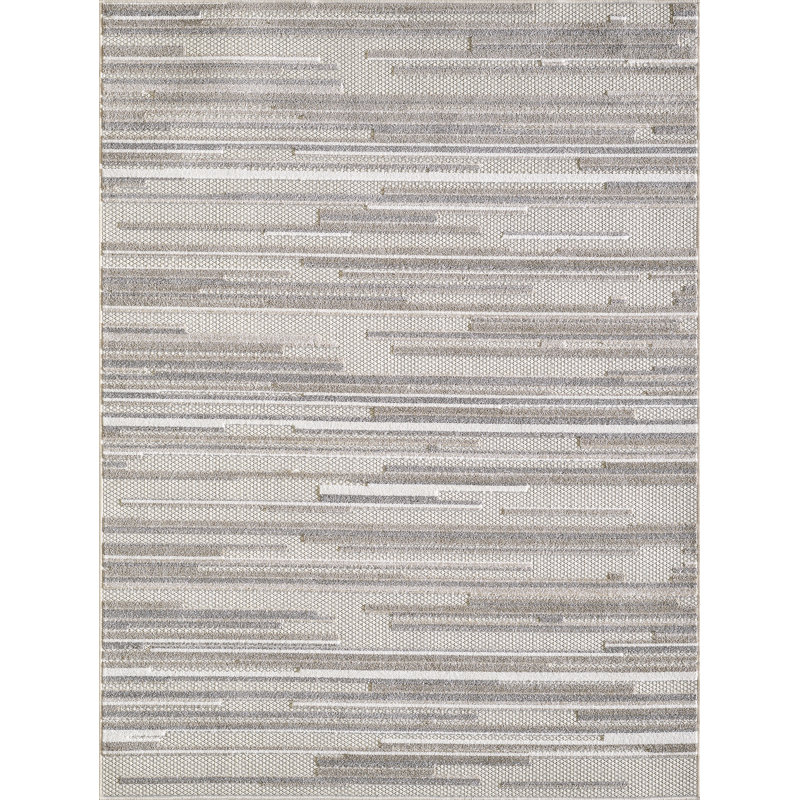 Gemmill Abstract Stripes Indoor Outdoor Area Rug, Rectangle 5'3" x 7', Gray