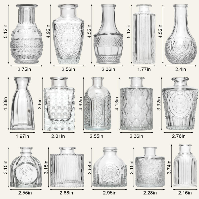 Ensemble de vases en verre 16 pièces, mini vase rétro pour décorations de mariage rustiques