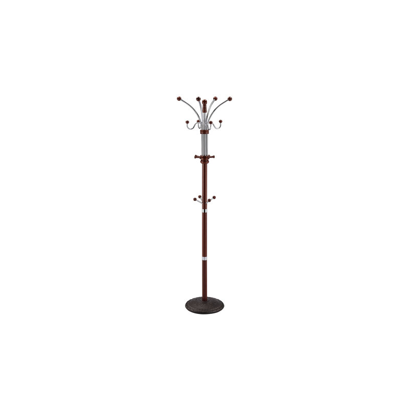 73" Tall Chrome And Wood Coat Rack, Cherry
