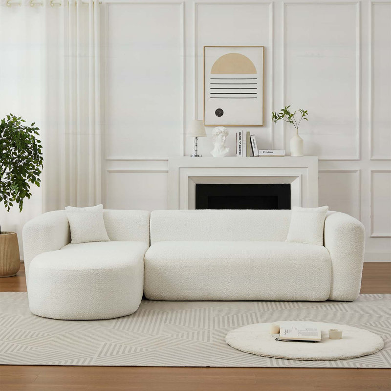 Canapé modulaire luxueux avec dossier incurvé et tissu chenille, Beige Fabric, Beige