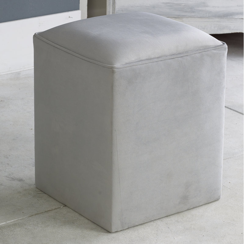 Henton 40cm Wide Velvet Square Solid Colour Pouffe Ottoman, Silver