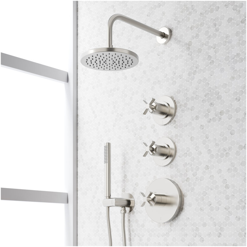 Vassor Thermostatic Shower System With Hand Shower - Brushed Nickel, Brushed Nickel