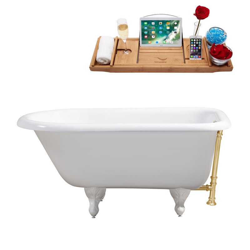 Baignoire de trempage sur pattes 66 "Streamline, Blanc lustré, Or poli