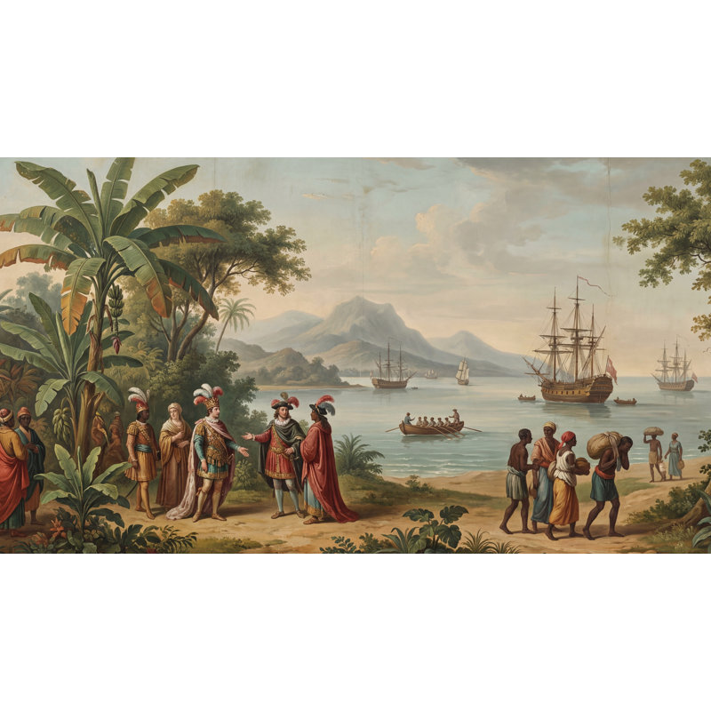 Murale historique «Exploration de papier peint côtier», 160 po x 108 po, Non-Woven Nonpasted
