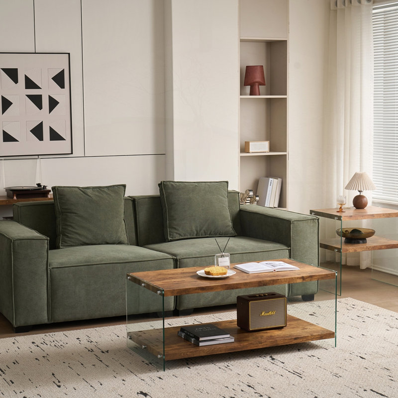 Walnut Tempered Glass Sofa Table