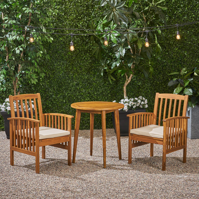 Engelman 2 - Person Acacia Wood Patio Dining Set with Round Table , Cushions Included