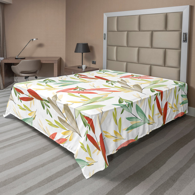 Ambesonne Nature Top Flat Sheet Glisten Fish Sunlight, Coral/Pale Seafoam Floral, California King Flat Sheet