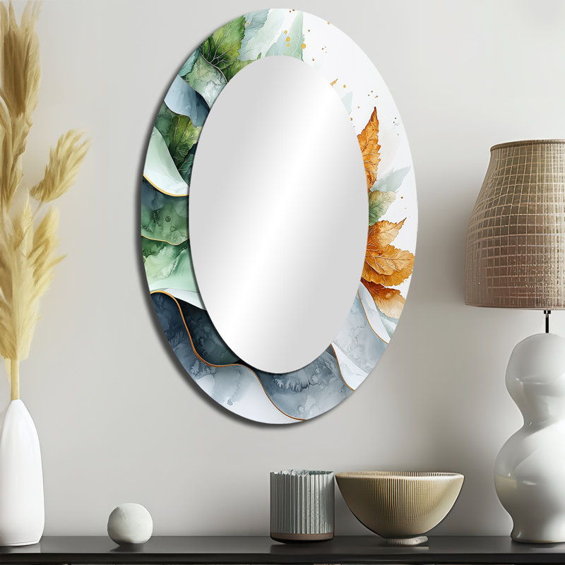 Nature Whispers Of Hard Edge Painting III - Large Oval Wall Mirror On Metal, 36" x 24"