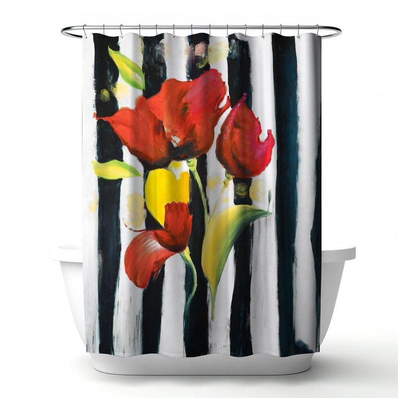 Striped – Polyester Shower Curtain, Dye Sublimation Print, 71" W × 74" L, Multicolor Red