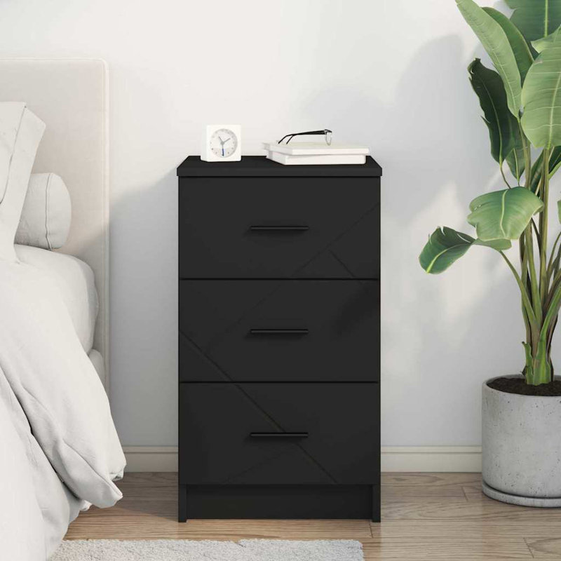 38cm W Manufactured Wood Bedside Table, Black