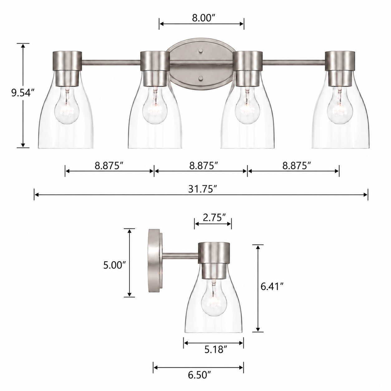 Jessa Dimmable Vanity Light, Brushed Nickel, 4