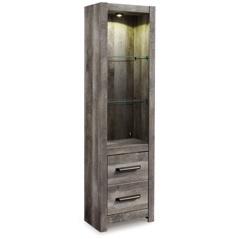 72 Inch Side Pier, 2 Glass Shelves, 2 Bottom Drawers, Rustic Gray
